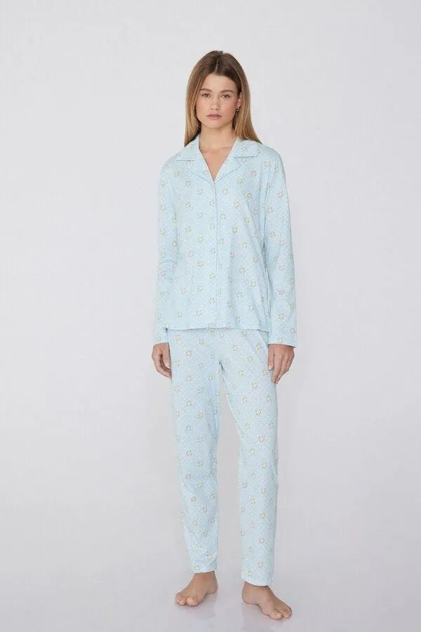 Pigiama Lungo Cotone Aperto Stampa Bouquet