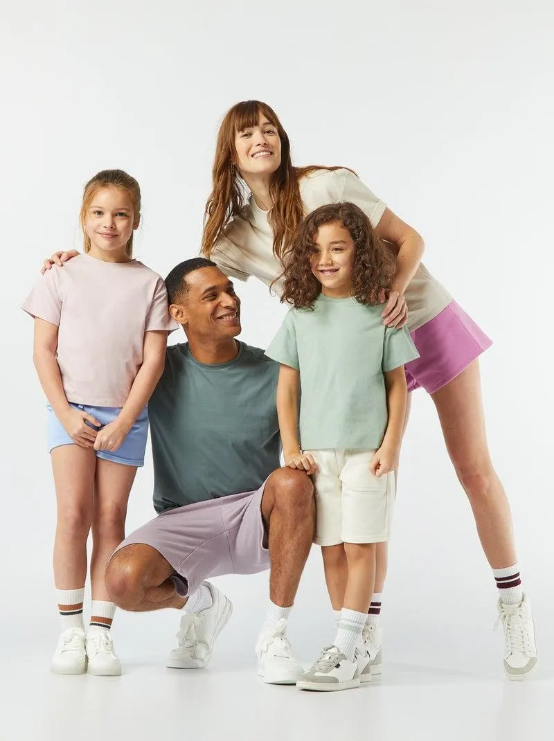 T-shirt scollo tondo in cotone - VERDE