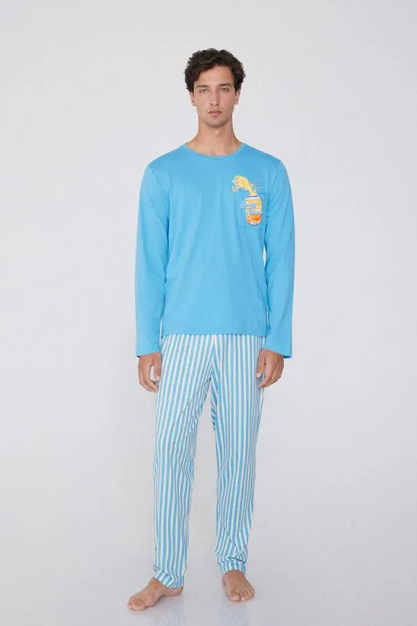 Pigiama Lungo Cotone Taschino Stampa Sunny