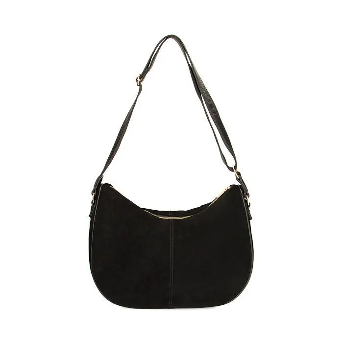 Borsa a spalla nera in camoscio