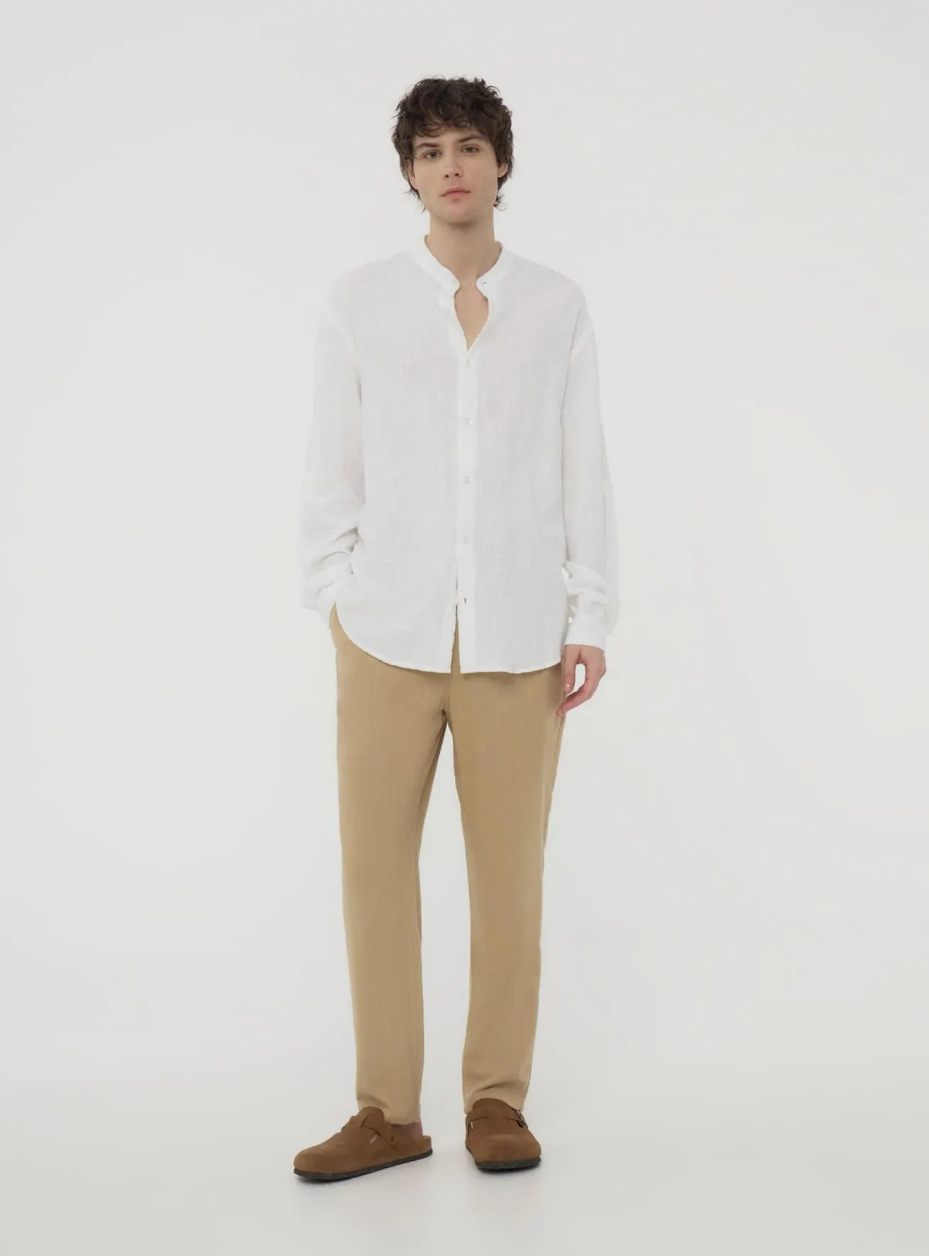 Pantaloni chino in misto lino Beige chiaro