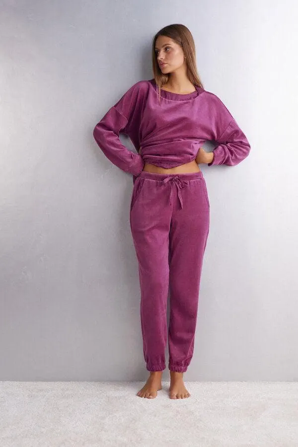 Pantalone Lungo in Ciniglia Velvet Paisley