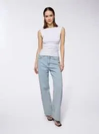 Jeans wide leg con strass Blu denim medio