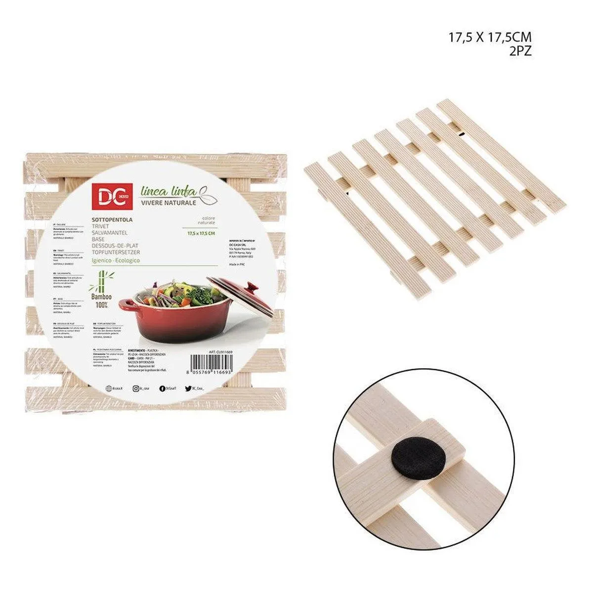 Dc - Square Bamboo Trivet 17.5X17.5Cm