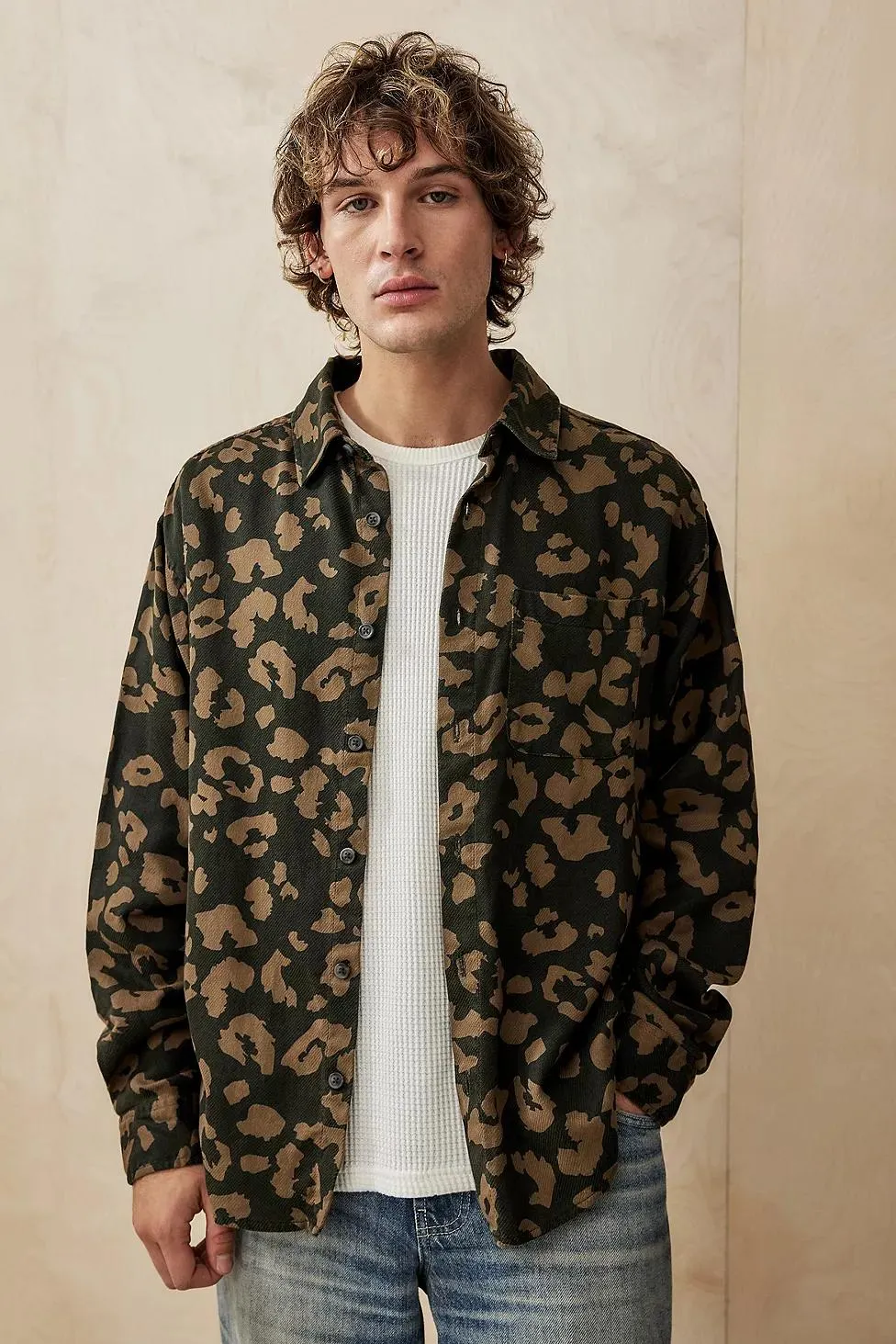 BDG Leopard Print Long Sleeve Shirt