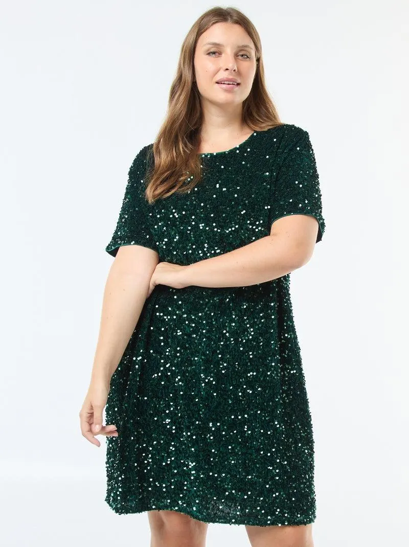 Abito corto con paillettes - Verde