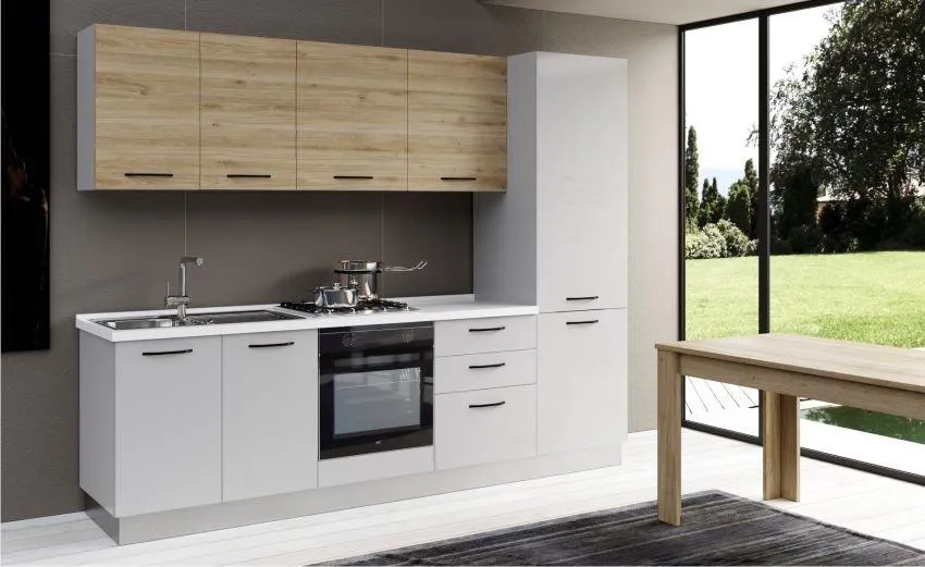 Gilda cucina 270 cm colore light grey e rovere cadiz