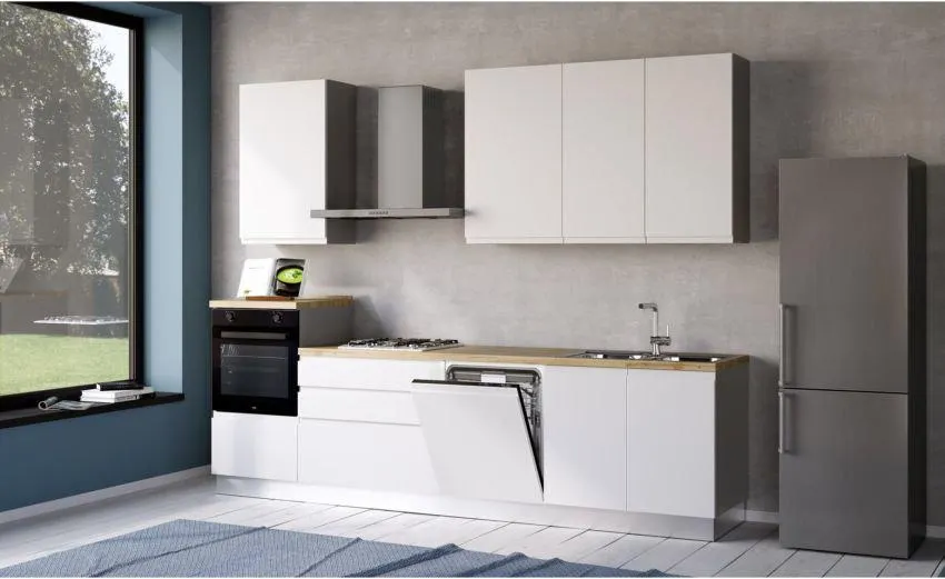 Iris cucina 300 cm colore bianco opaco con lavastoviglie