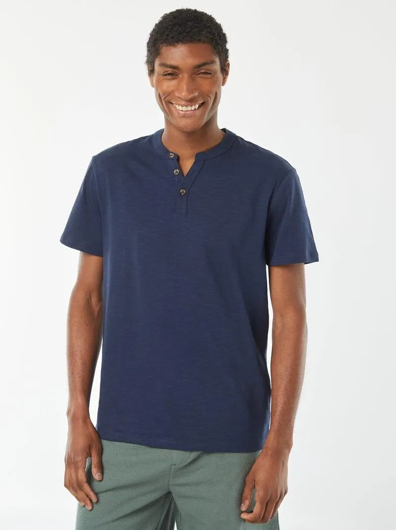 T-shirt a maniche corte con collo serafino - Nero