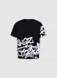 T-shirt con stampa graffiti Nero