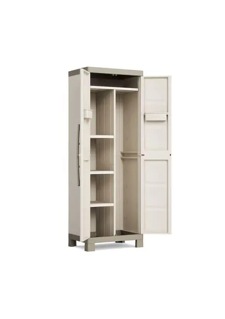 Armadio per scope Excellence Portascope KETER in polipropilene, beige e marrone L 65 x H 182 x P 45 cm 2 ante, adatto per esterno riparato