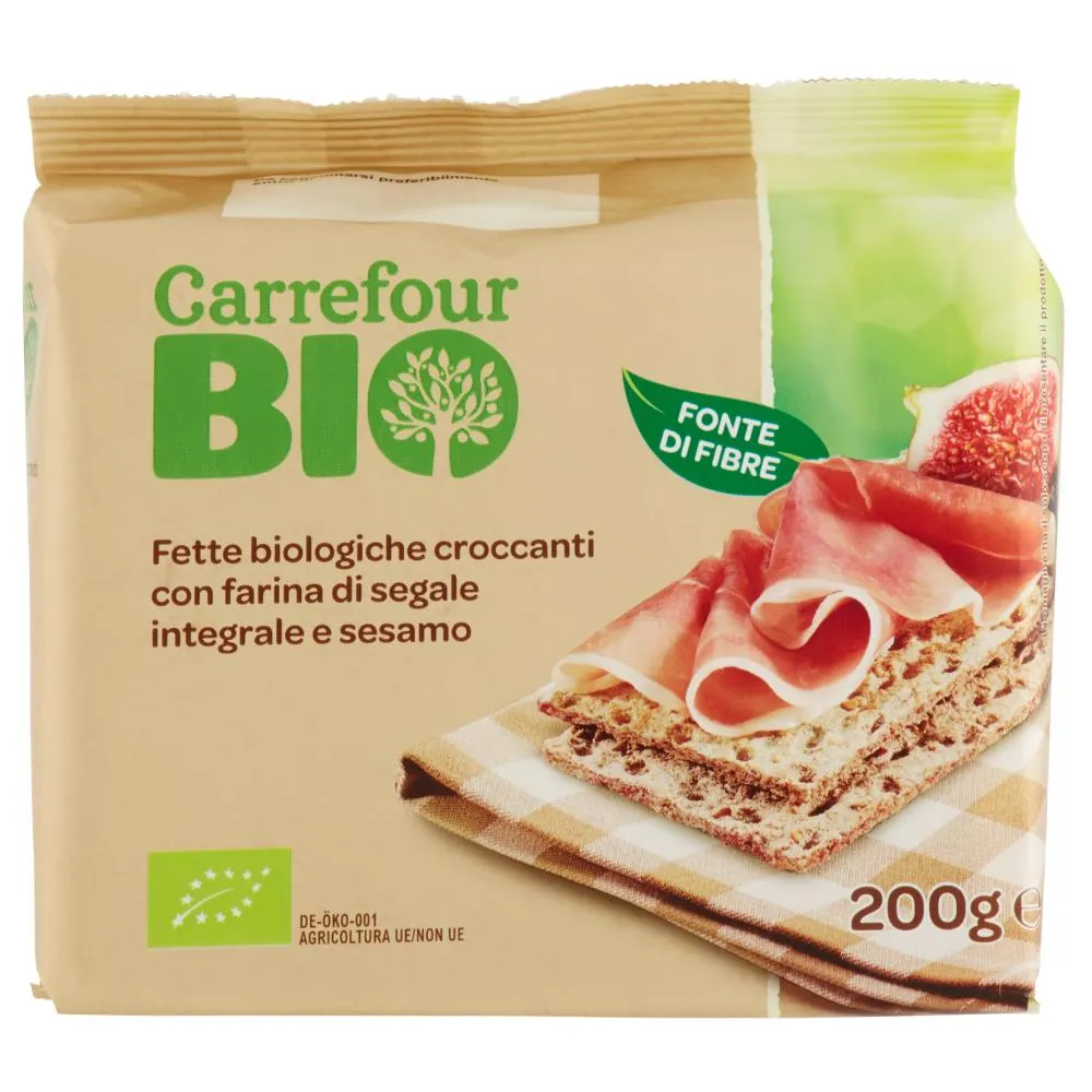 Carrefour Bio Fette biologiche croccanti con farina di segale integrale e sesamo 200 g