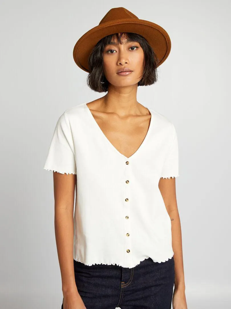 T-shirt in maglia a coste - BIANCO