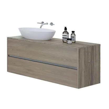 Base per lavabo appoggio 2 cassetti H 52 cm con top legno senza lavabo