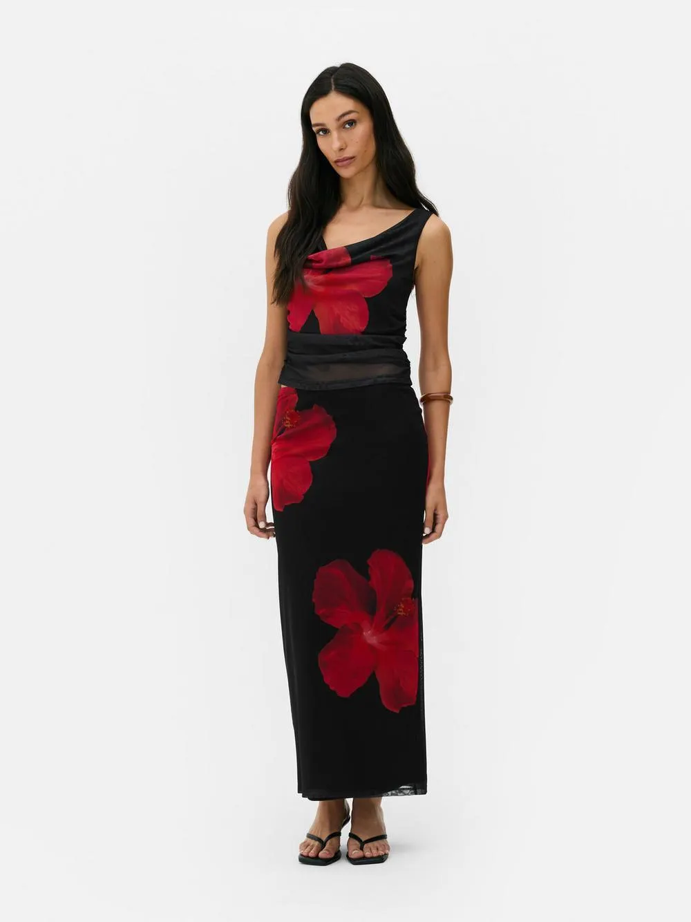 Mesh Hibiscus Maxi Skirt