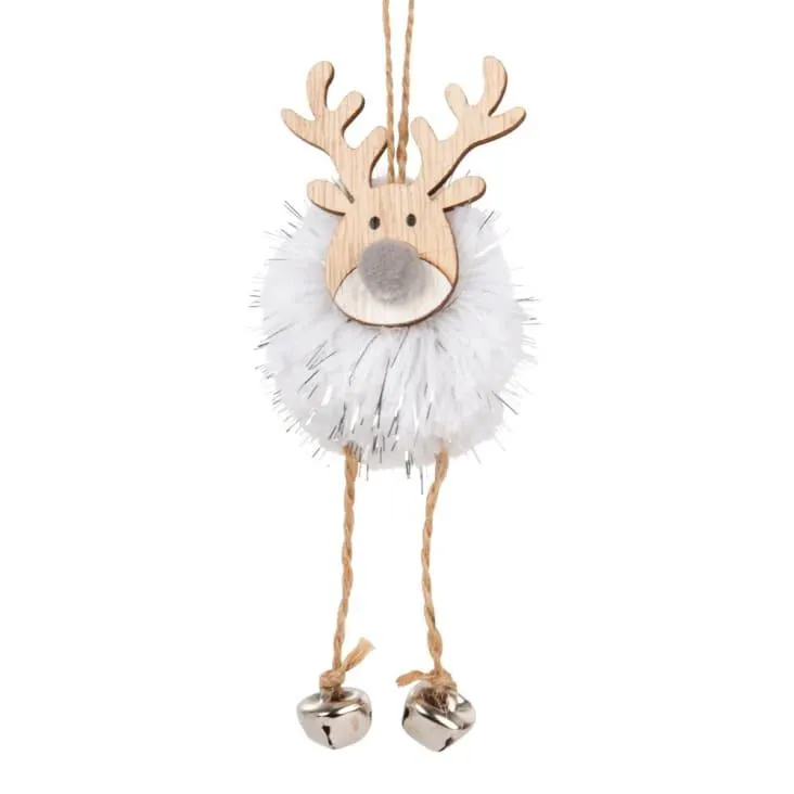 Decorazione natalizia da appendere pompon renna con sonagli - Lotto di 6