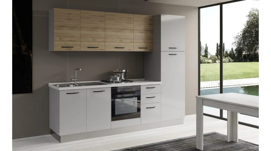 Gilda cucina 255 cm colore light grey e rovere cadiz