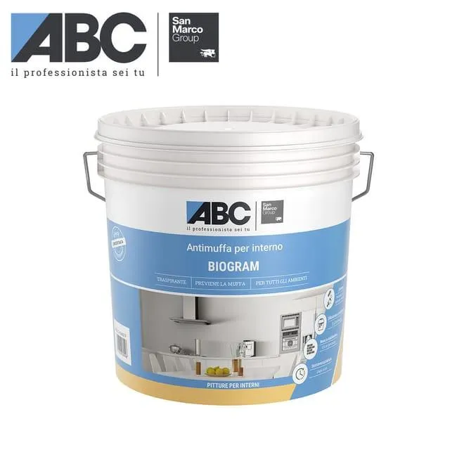 Pittura per interni per parete e soffitto antimuffa, ABC Biogram SAN MARCO Group bianco opaco, 14 L