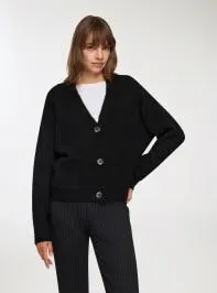 Cardigan con scollo a V e tasche Nero