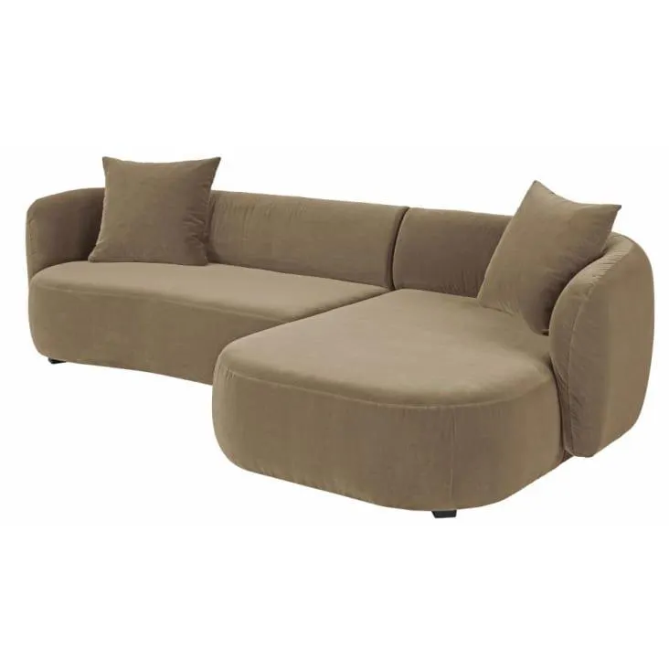 Divano angolare destro a 4/5 posti in velluto beige