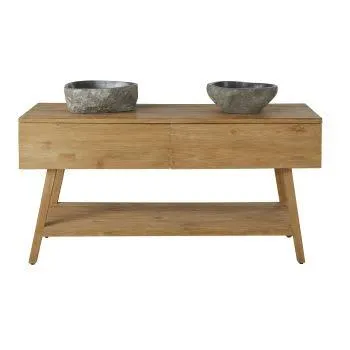 Tecka - Mobile con doppio lavabo in legno e pietra di fiume