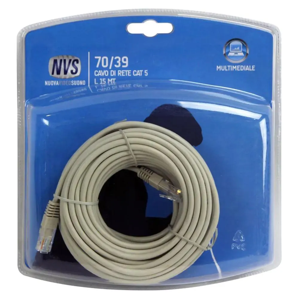 Cavo di rete Cat. 5 UTP, 2 connettori RJ 45, lunghezza 15