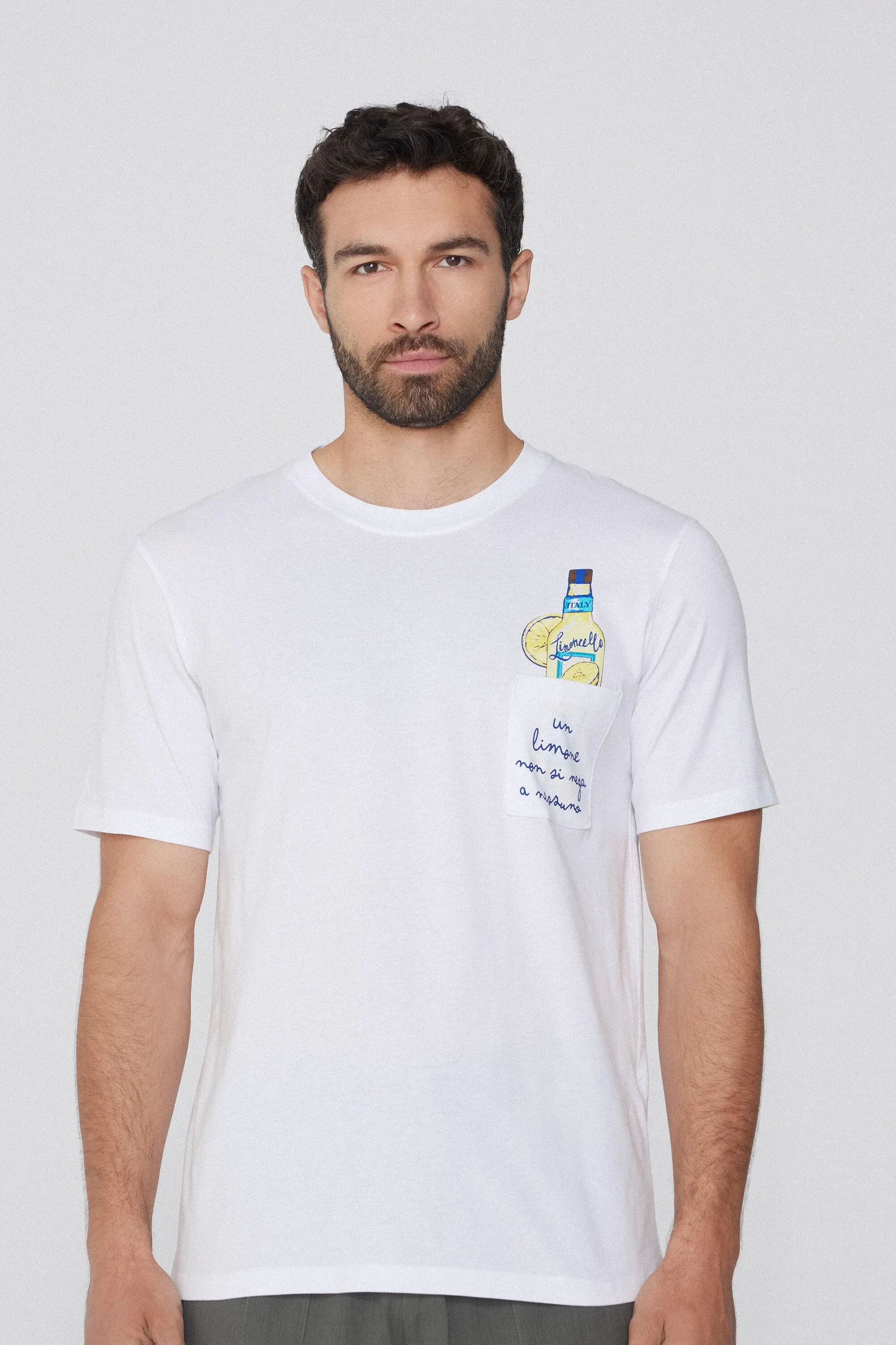 T-Shirt in Cotone con Taschino e Stampa Limoni