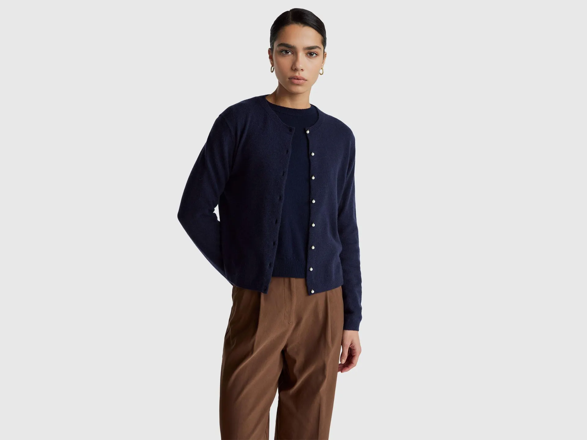 Cardigan blu scuro in pura lana Merino