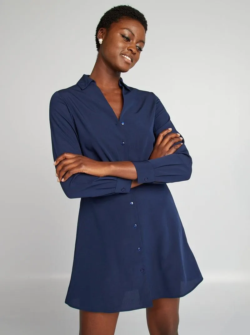 Vestito chemisier effetto satinato - NERO