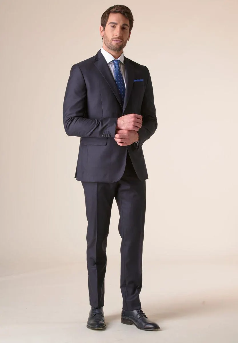 Abito blu rigato lana 140s custom fit lungo