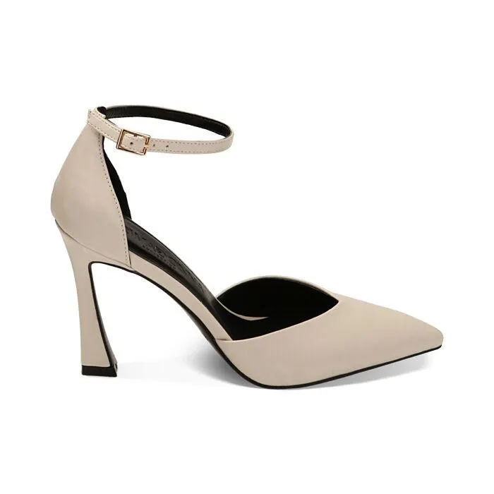 Décolleté cinturino panna, tacco 9,5 cm