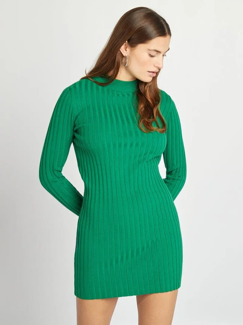 Vestito corto a coste - VERDE