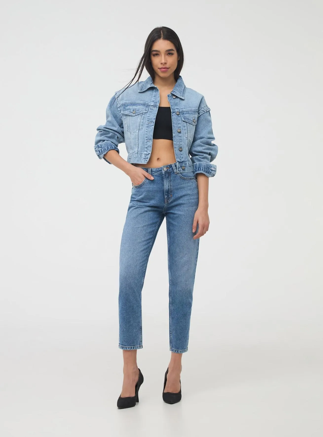 Jeans mom fit Blu denim medio