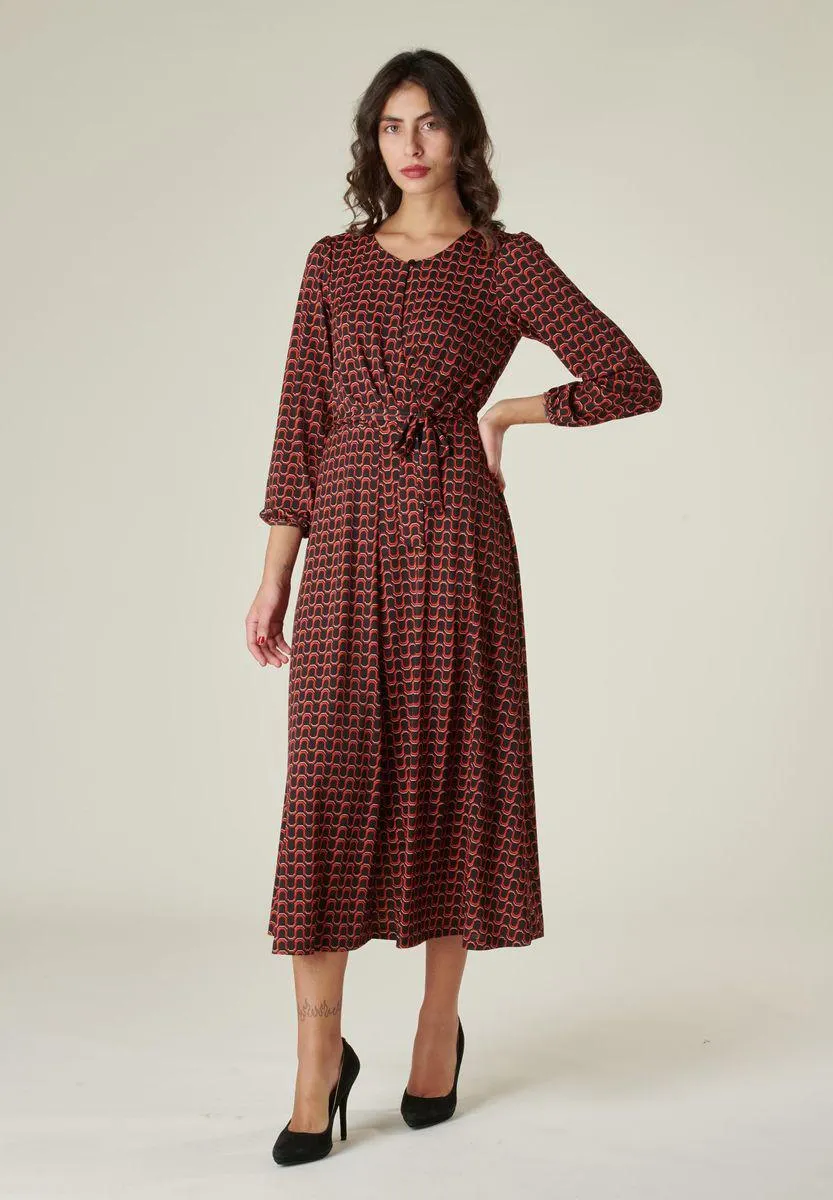 Abito fantasia nero-arancio midi