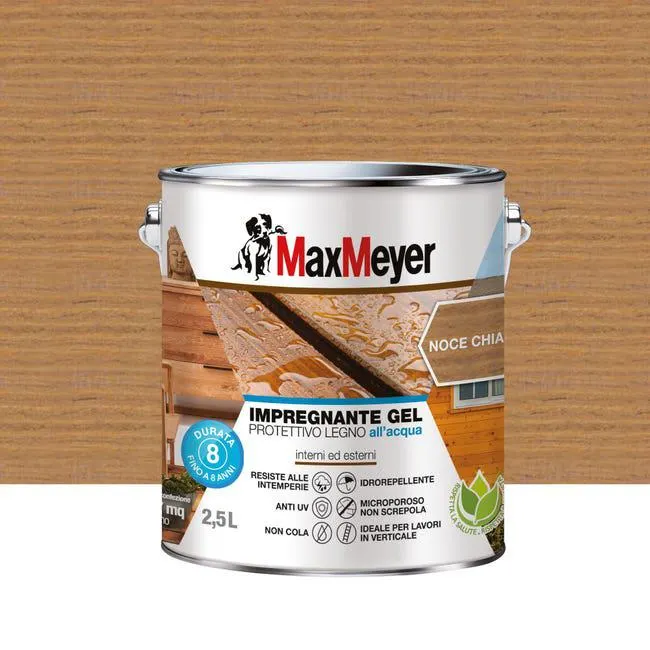 Impregnante per legno da esterno a base acqua MAXMEYER noce chiaro, 2.5 lt Vedi i dettagli del prodotto