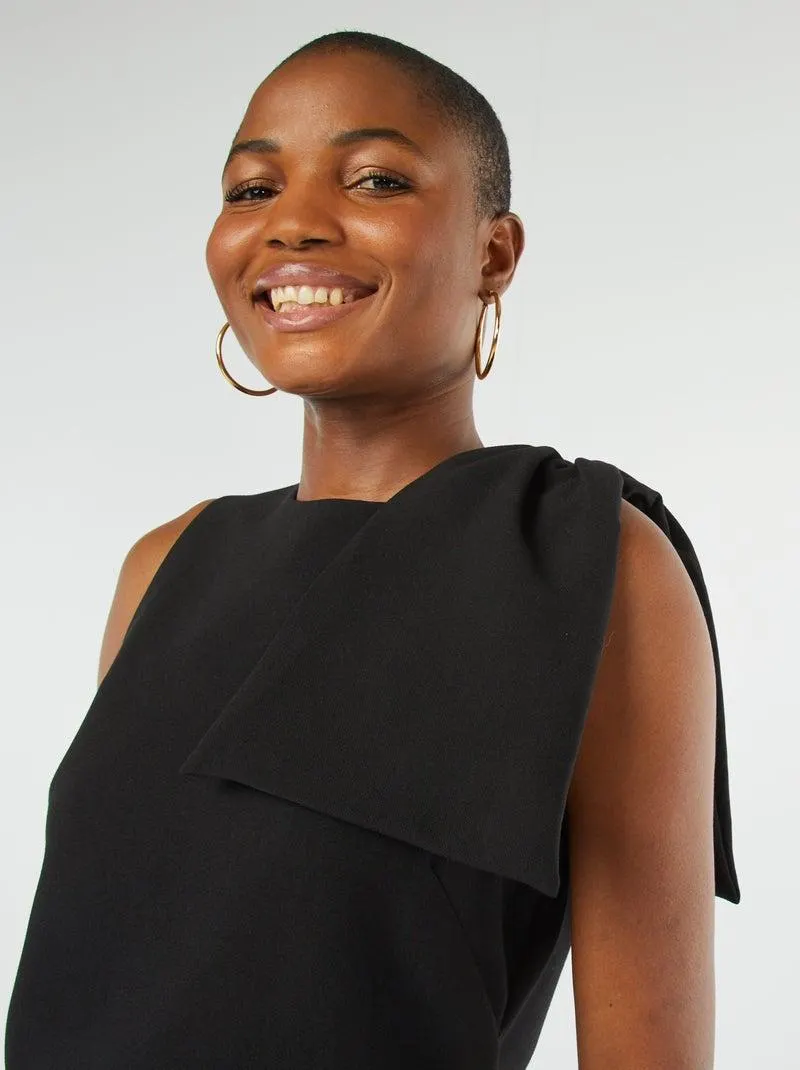 Vestito corto senza maniche vestito con fiocco fantasia vestito con fiocco fantasia fantasia - nero