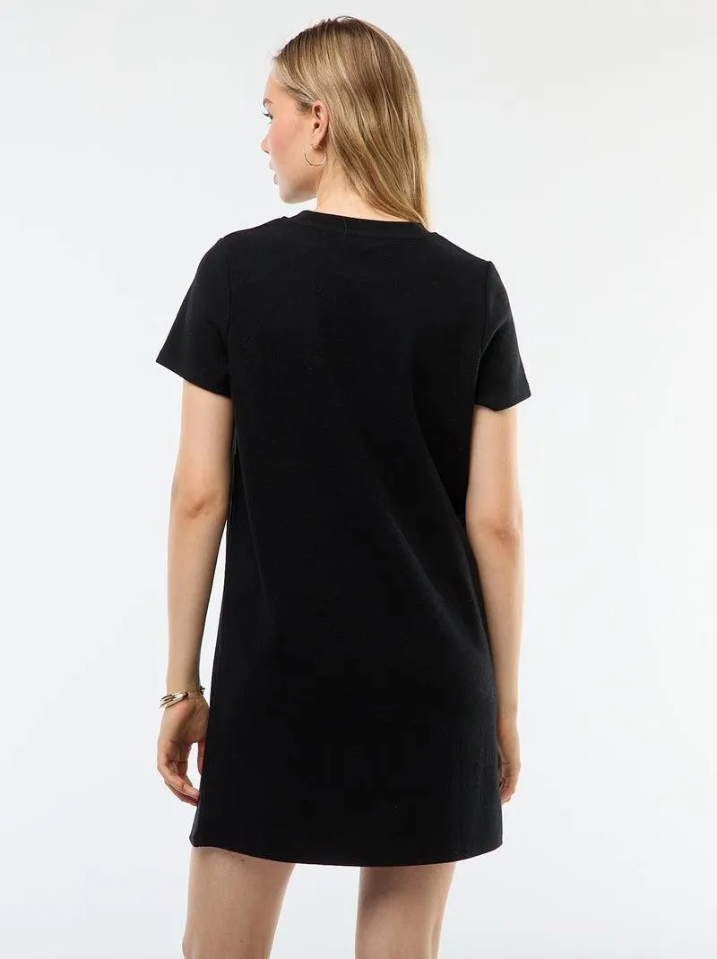 Abito corto in maglia effetto orsetto a coste - Nero