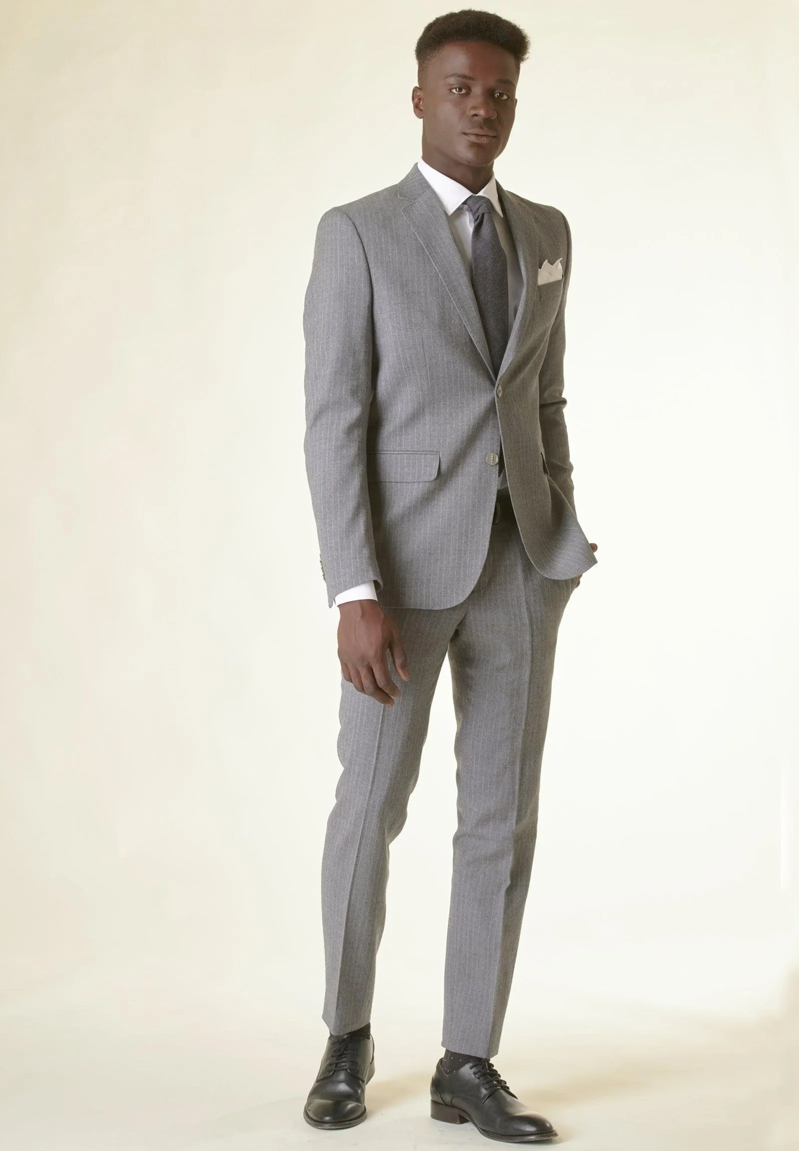 Abito grigio gessato lana-cashmere custom fit