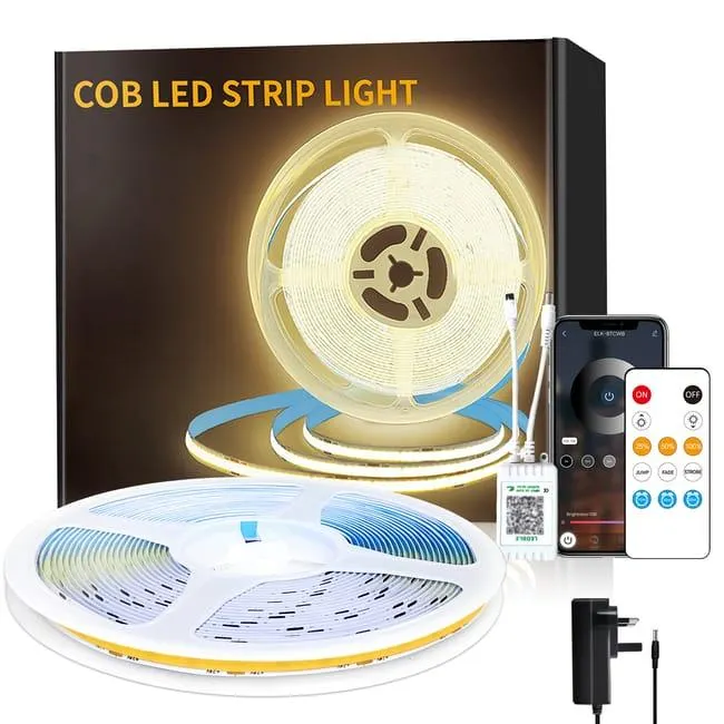 Striscia LED, 20 m - 6400 LED, Striscia LED COB con telecomando e controllo tramite app, Striscia LED autoadesiva, dimmerabile, luce bianca