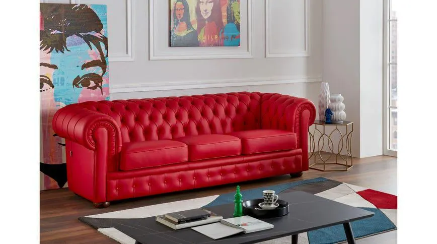 Chester divano 3 posti maxi in pelle rossa