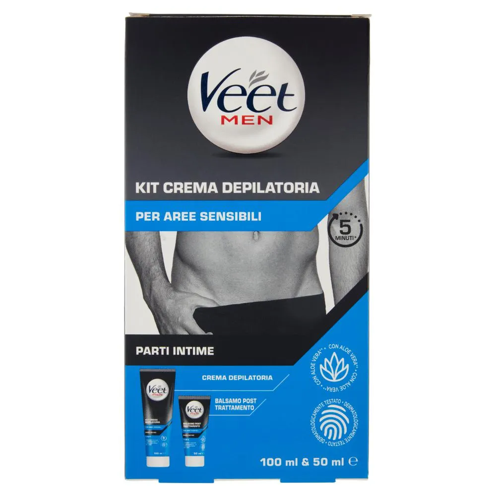Veet Men Kit Crema Depilatoria per Aree Sensibili Parti Intime 100 ml & 50 ml