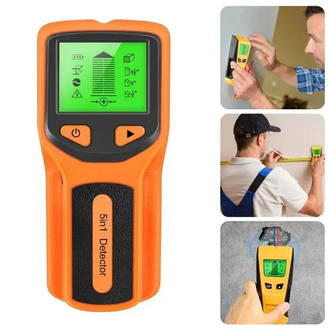 Rilevatore di montanti da parete 5 in 1, scanner digitale da parete, metal detector con display LCD e sirena, per pavimenti (batterie non incluse)