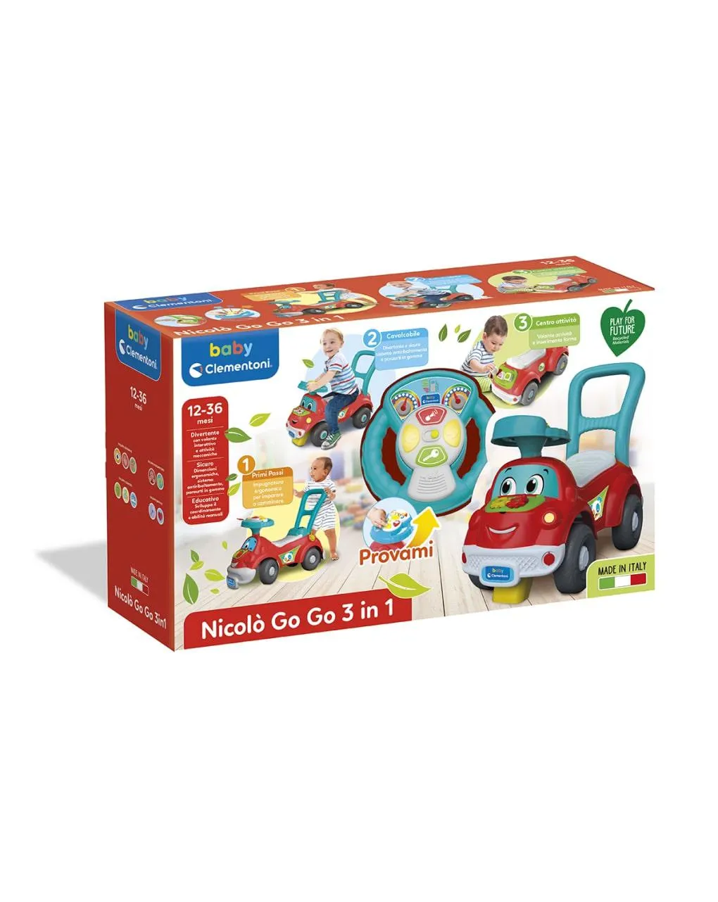 Baby clementoni – nicolò go go 3 in 1, macchinina primi passi