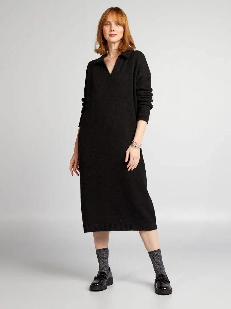Maxi pull in maglia con collo - nero