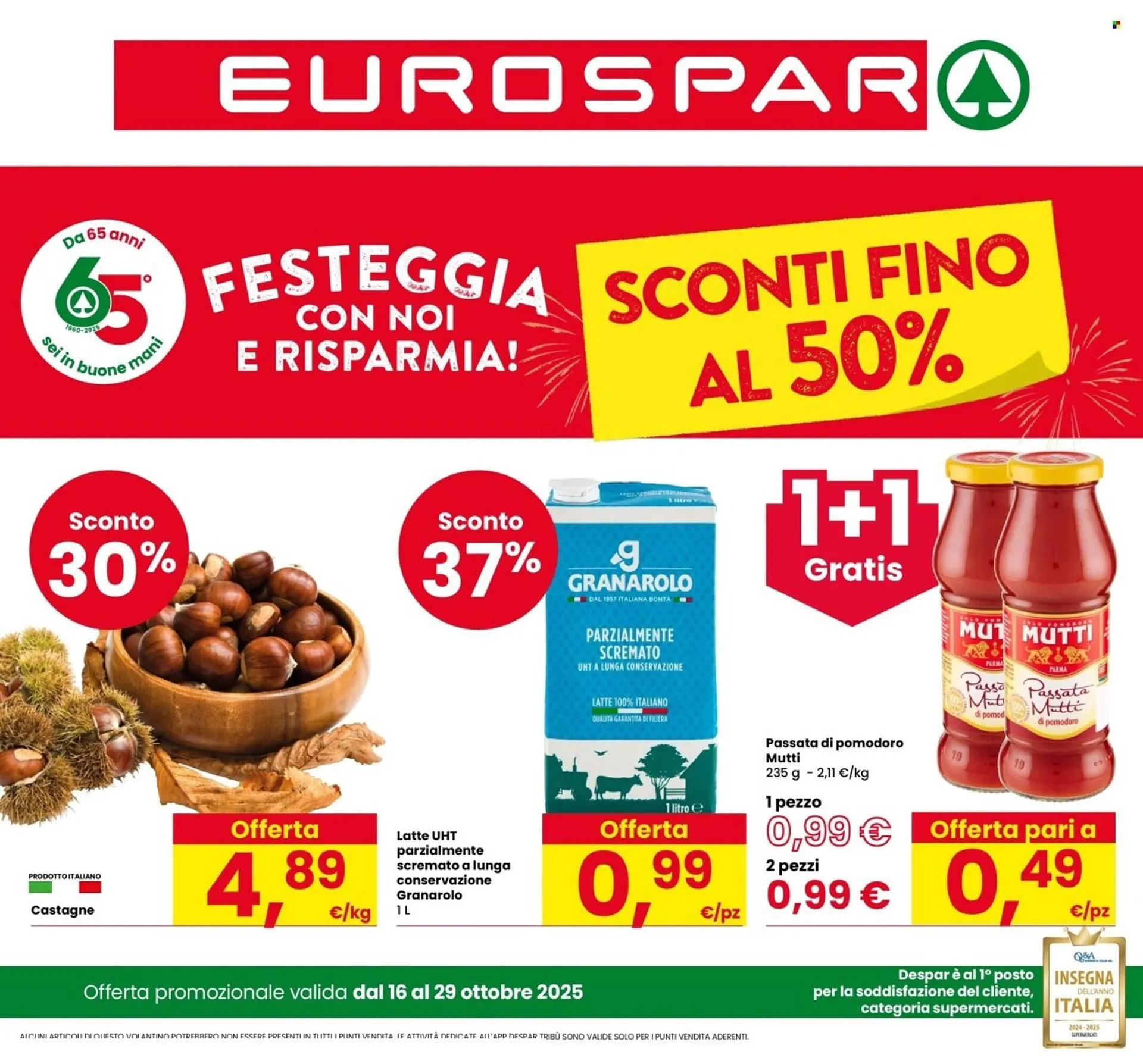Volantino Eurospar da 16 ottobre a 29 ottobre di 2025 - Pagina del volantino 1