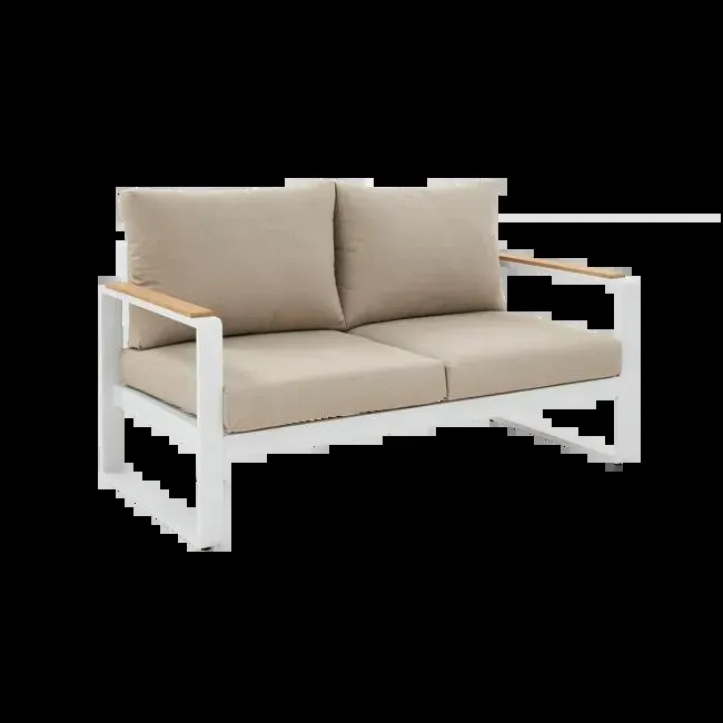 Divano da giardino con cuscino bianco e braccioli Persea NATERIAL da 2 posti, struttura in alluminio seduta in alluminio bianco, L 142 x H 68.4 x P 80 cm