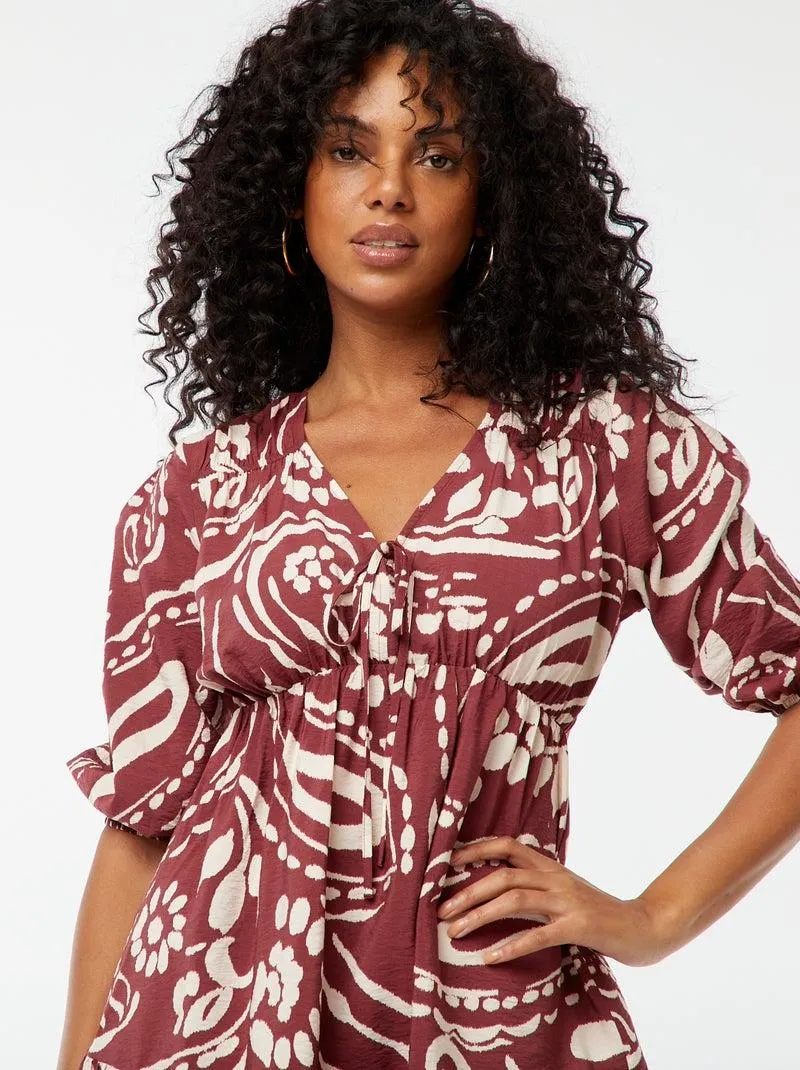 Vestito corto con maniche 3/4 e motivo - Rosso