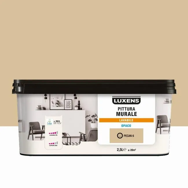 Pittura per interni per parete e soffitto lavabile, LUXENS Opaca marrone pecan 6 opaco, 2.5 L