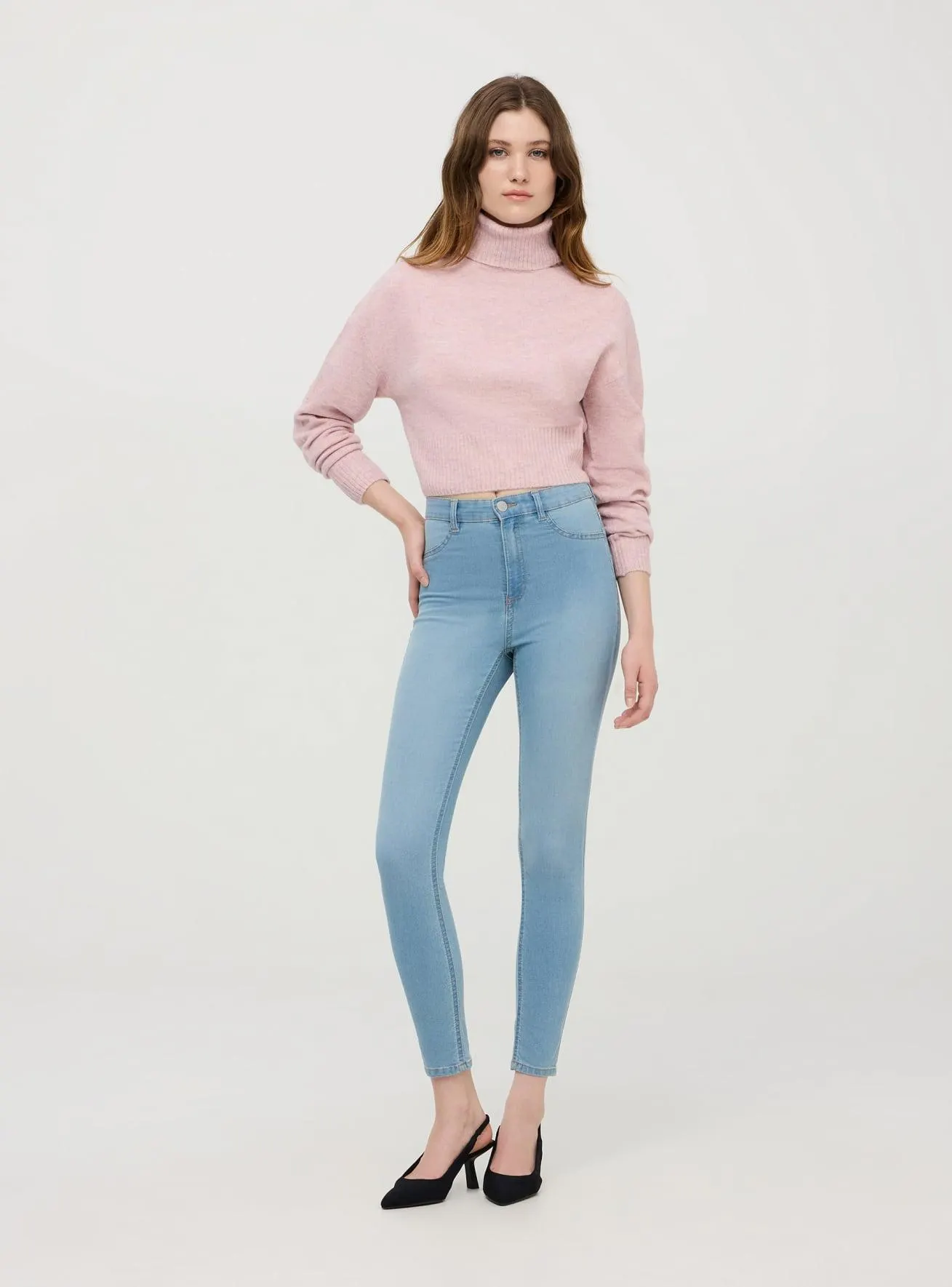 Jeggings skinny chiari a vita alta Blu denim chiaro