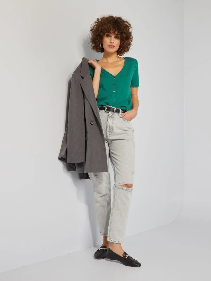 T-shirt in maglia a coste - VERDE